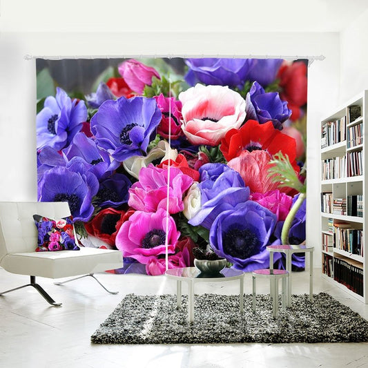 Cortina de impresión de patrón de flores románticas vintage impermeable 3D para sala de estar