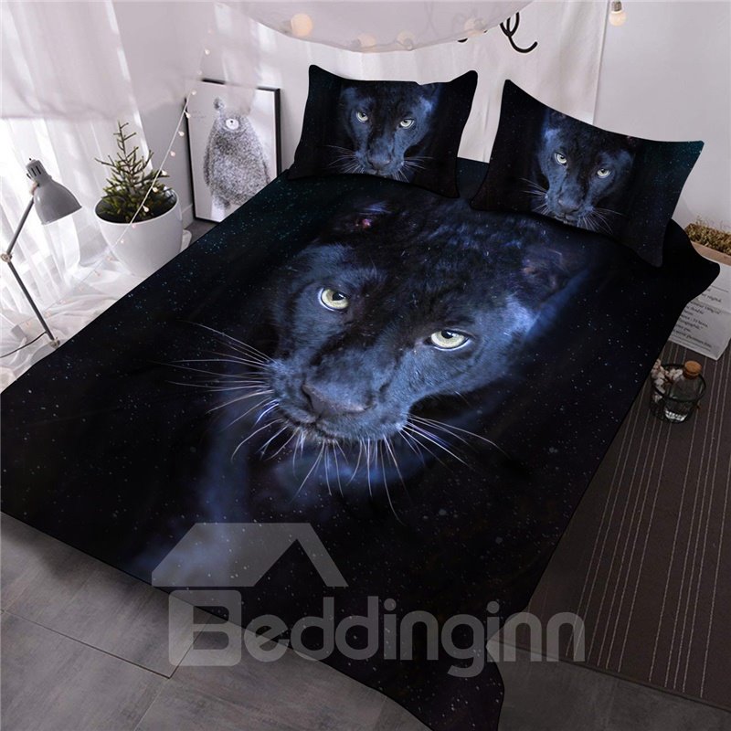 Wild Panther Printed 3-Piece 3D Comforter Set Bedding Set 1 Comforter 2 Pillowcases Full Queen King Sizes Black