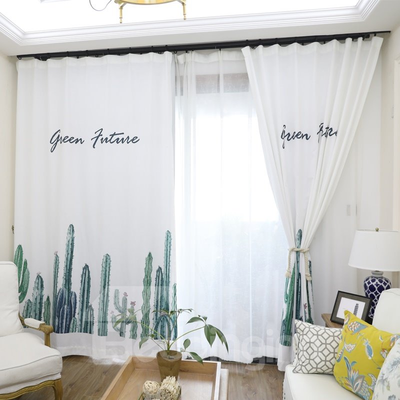 Blackout Watercolor Tropical Cactus Polyester Fabric Curtain