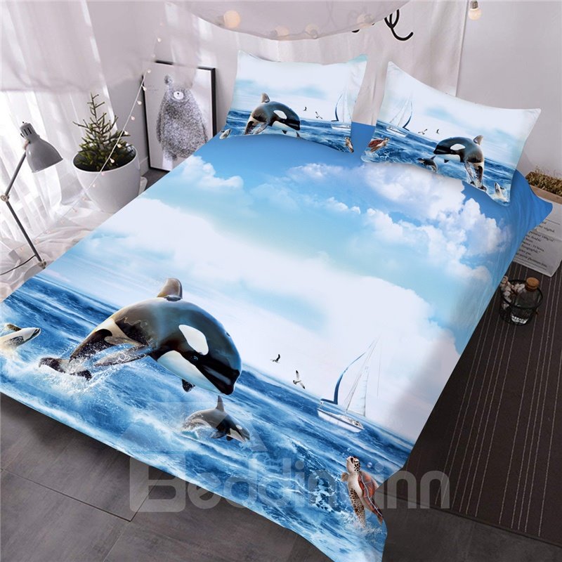 Orcinus Orca Printed 3-Piece 3D Comforter Set/Bedding Set Blue