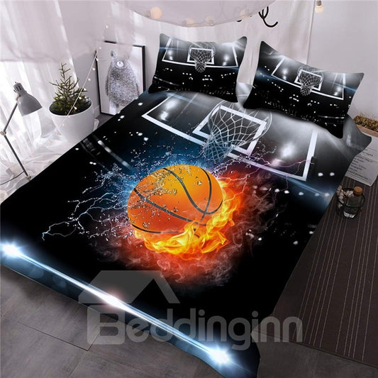Pelota de baloncesto en fuego y agua Juego de edredón/juego de cama de 3 piezas impreso en 3D Edredón ligero y cálido 