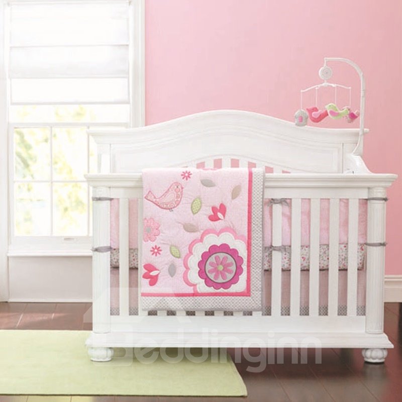6-teilige Bettwäsche-Sets für Kinderbetten mit Cartoon-Vogel- und Blumen-Aufdruck