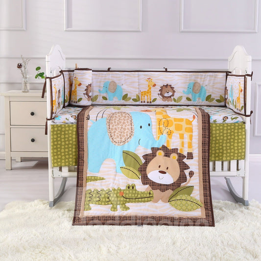 Juego de cama para cuna de bebé de 4 piezas con estampado de animales de león y cocodrilo