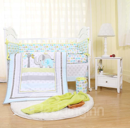 5-teilige Bettwäsche-Sets für Kinderbetten mit Elefanten- und Baummotiv