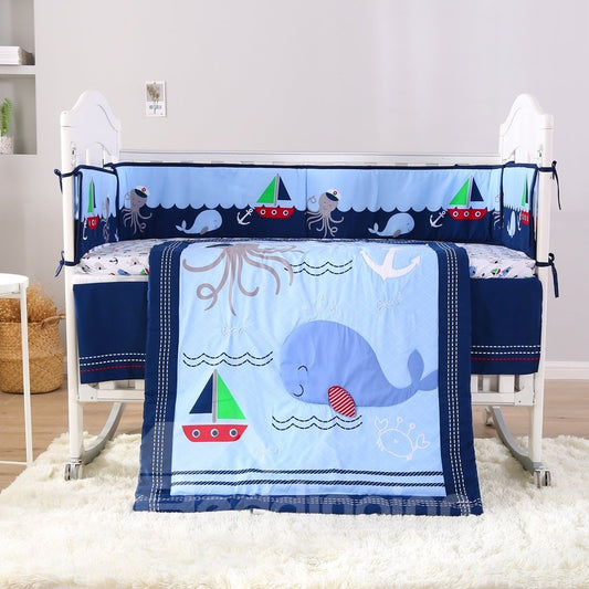 Cartoon Dolphin and Octopus Printed 4-Piece Crib Bedding Sets
