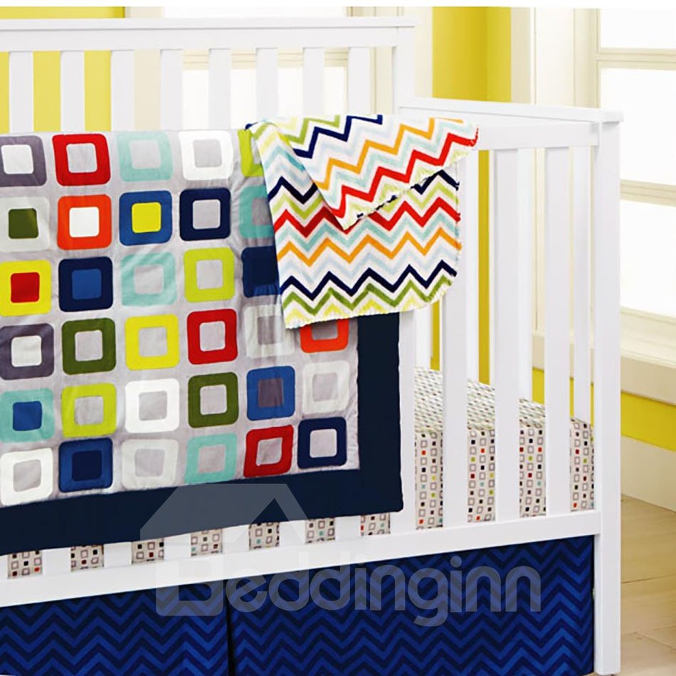 Geometric Pattern Printed 5-Piece Baby Nursery Crib Bedding Sets
