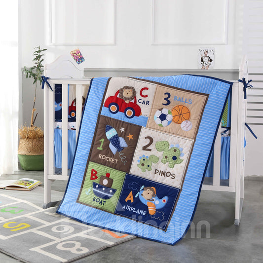 Cartoon Car and Animal Printed 4-Piece Baby Nursery Crib Bedding Sets