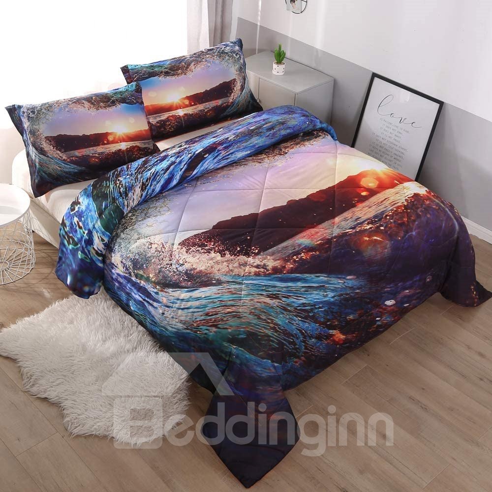 3D Water Heart-shaped Sunset Scenery Printing 3-Piece Comforter Set/Bedding Set