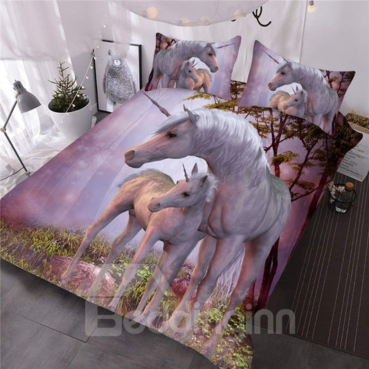 Heart-warming Pink Unicorn 3D Printed 3-Piece Comforter Set/Bedding Set