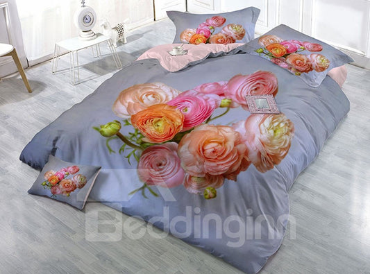 Hermosas rosas, juegos de cama 3D de 4 piezas de algodón de alta calidad, transpirables y resistentes al desgaste de los años 60 