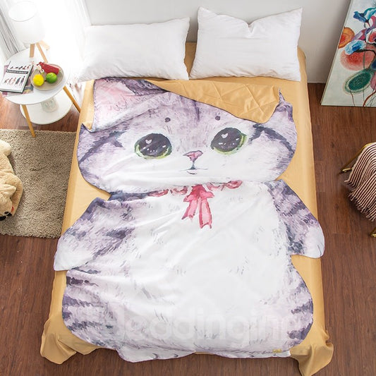Niedliche 3D-Bettdecke in Katzenform, waschbar, leichte Sommerdecke