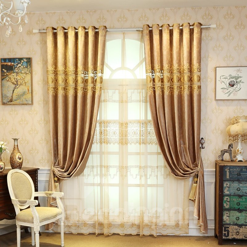 Cortinas transparentes de lujo bordadas para sala de estar de estilo europeo