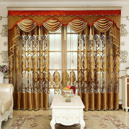 Royal Design Embroidery Brown Drapes Grommet 2 Panels for Living Room