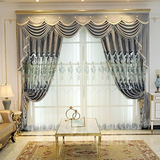 Cortina transparente clásica con bordado fino para sala de estar