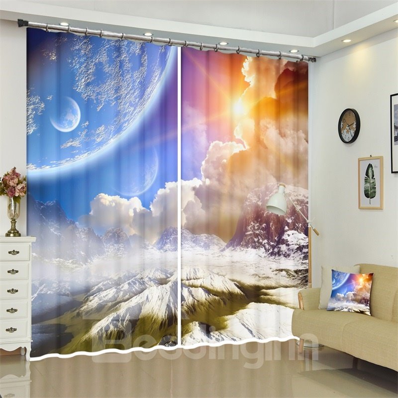 3D Outer Space Galaxy Celestial Astronomic Planets Theme Curtains