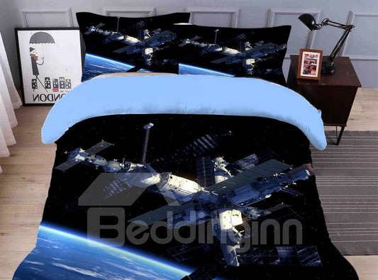 Farbbeständige und atmungsaktive, mit Raumschiffen bedruckte, 4-teilige 3D-Galaxie-Bettwäsche-Sets/Bettbezüge
