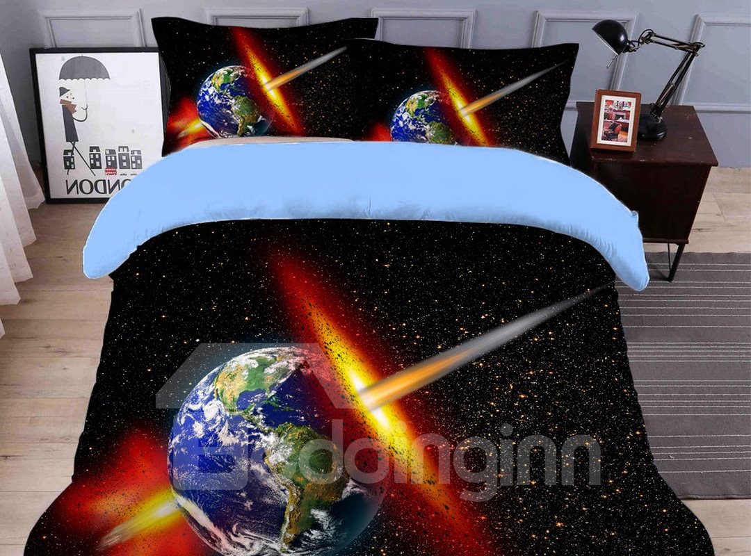 Antiallergische und lichtechte Mysteriöses Universum, bedruckte 4-teilige 3D-Galaxie-Bettwäsche-Sets/Bettbezüge
