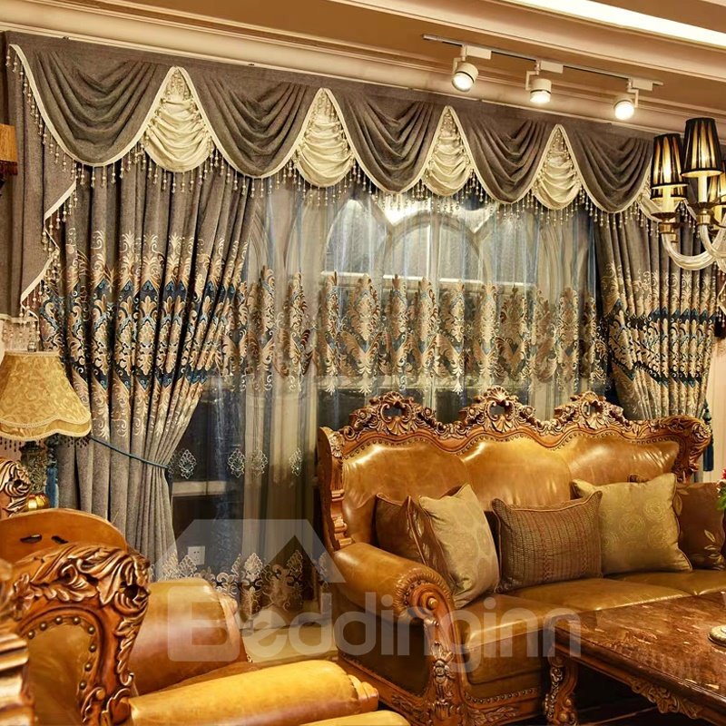 Cortina transparente personalizada de lujo clásica con ojales en la parte superior para sala de estar y dormitorio 