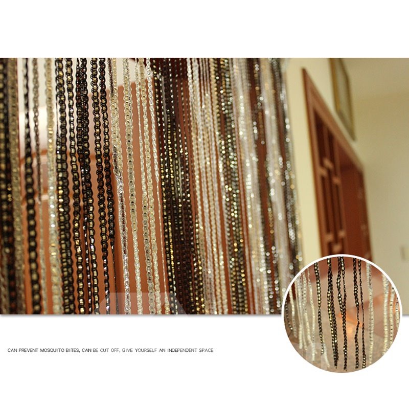 Separador de ambientes decorativo para porche, cortina transparente con hilo de borla de alambre plateado
