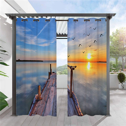 Cortinas modernas impresas en 3D para exteriores, cortina con paisaje de puesta de sol, cortina superior con ojales, impermeable, a prueba de sol, aislante térmico, 2 paneles 