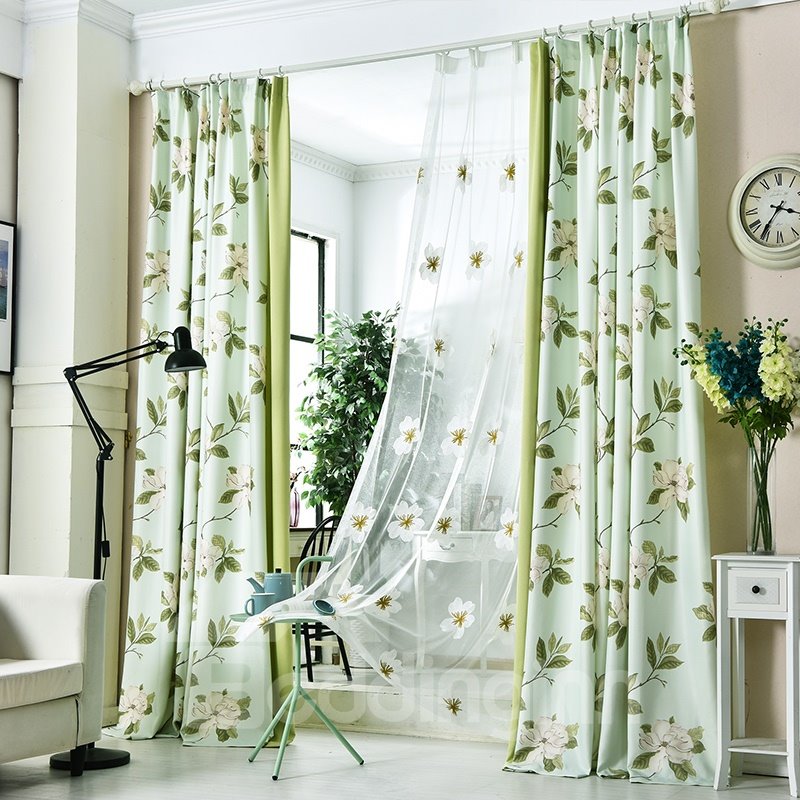 Decoration and Blackout Green Fresh Style Floral Custom Living Room Curtain