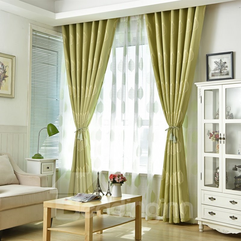 Light Green Leaf Natural Style Bedroom Curtain