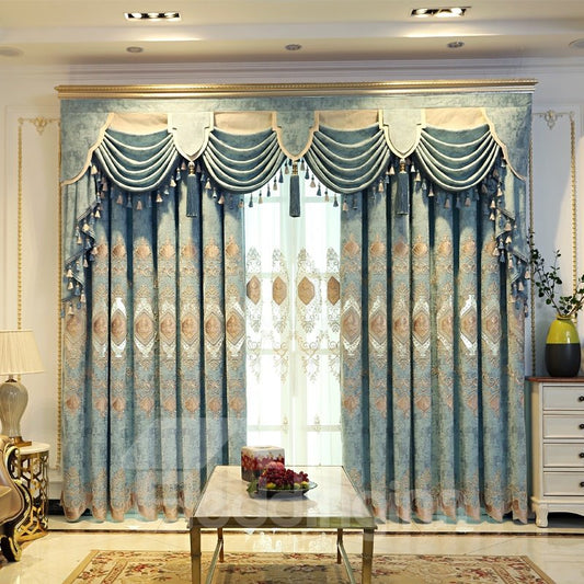 Vintage Black Out Embroidery Teal Curtains for Living Room Bedroom Window with Classy Durable Chenille Physically Blocks Light Nicely Prevents UV Ray Excellent Performance on Room Darkening