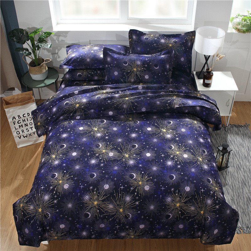 Modern Star 3-teiliges Bettbezug-Set, Polyester-Bettwäsche-Set, 1 Bettbezug, 2 Kissenbezüge, Blau Schwarz 
