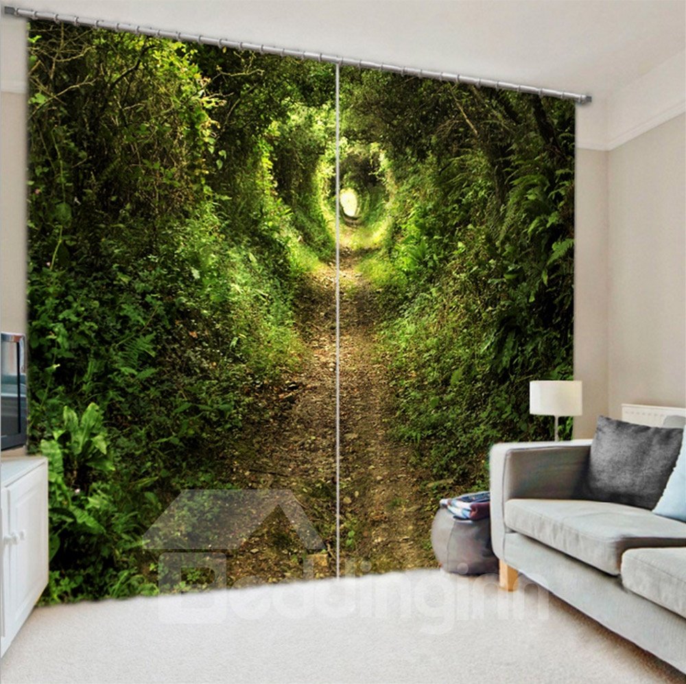 3D Blackout Forest Pathway and Grass Natural Wilderness Scene Print Curtain