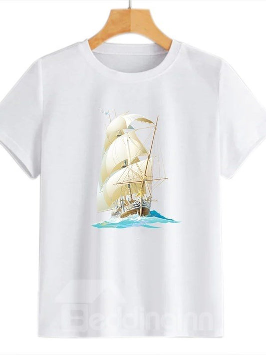 Kurzärmliges Sommer-Damen-T-Shirt mit Standard-Rundhalsausschnitt und Farbblock von Beddinginn
