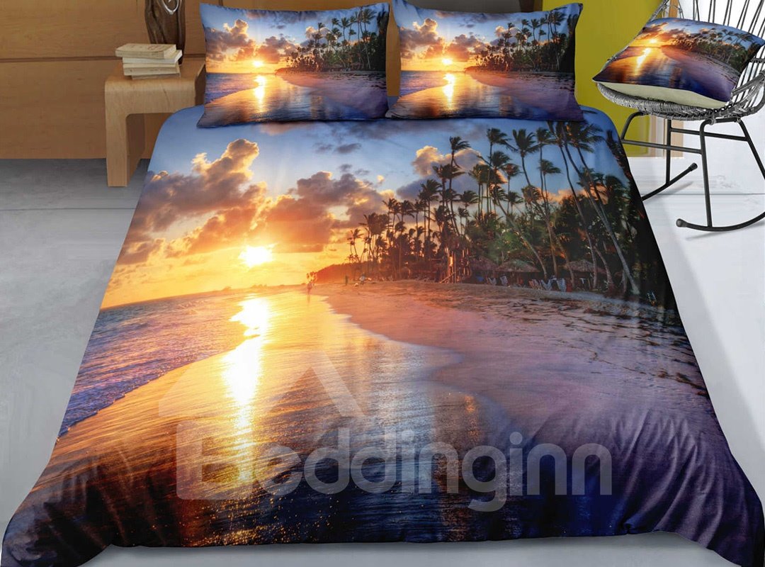 Breathable And Comfortable The Setting Sun Printed 3-Piece 3D Bedding Sets/Duvet Covers