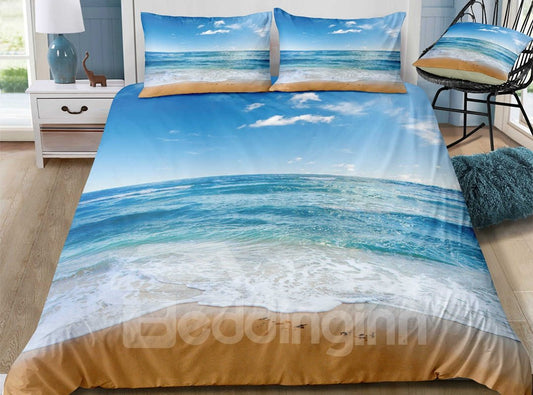 Juegos de cama/fundas nórdicas de 3 piezas con estampado de playa tranquila y transpirable en 3D