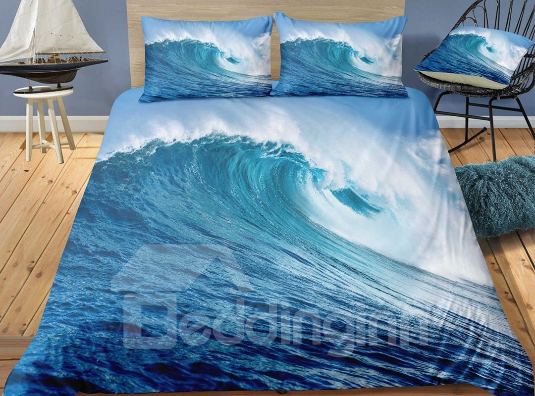 Soft And Comforterable Spectacular Wave Printed 3-Piece 3D Bedding Sets/Duvet Covers