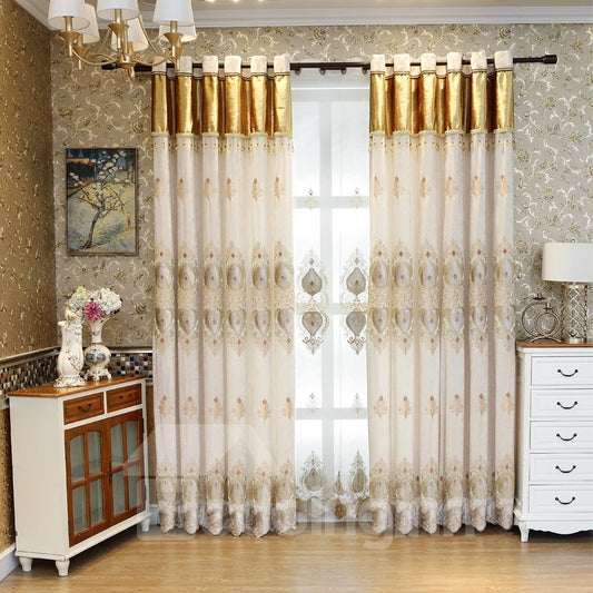 Blackout and Decorative Embroidery Contemporary Beige Bedroom and Living Room Curtain
