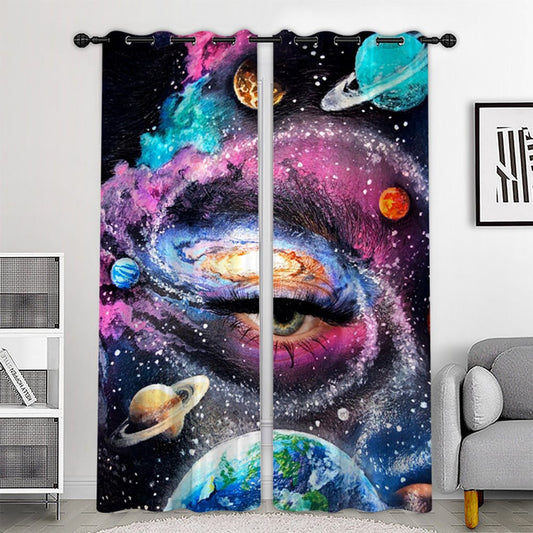 3D Printed Creative Eye and Galaxy Blackout Scenery Curtains Custom 2 Panels Drapes for Living Room Bedroom No Pilling No Fading No off-lining Polyester