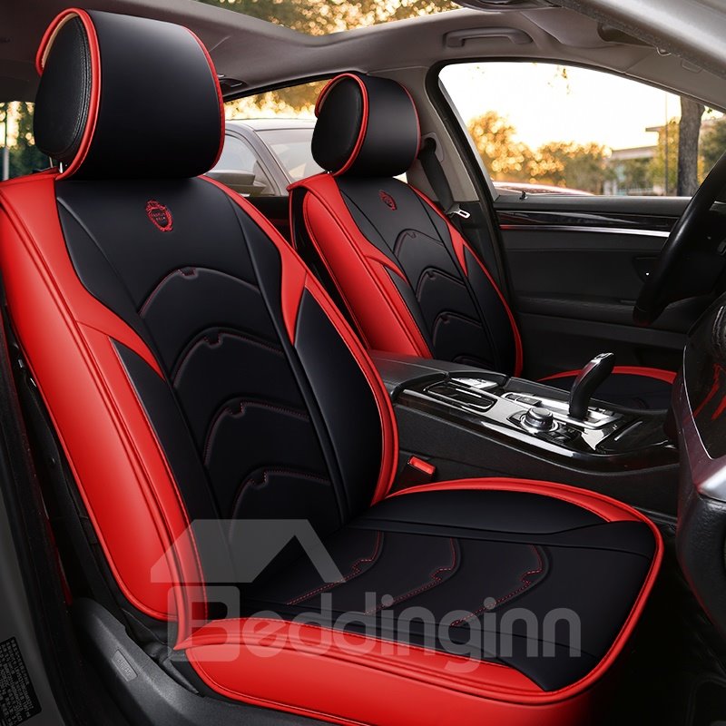 5 Seats Sports Style Pu Leather Environment-Friendly Material  Easy To Clean Faux Leatherette Automotive Vehicle Cushion Cover for Most Cars SUV Pick-up Truck Universal Fit Seat Covers
