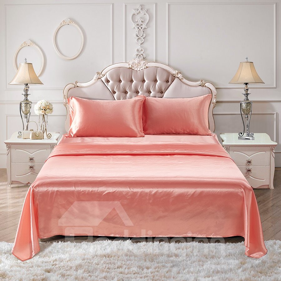 Champagner und Rosa, zwei Farben, optional bedruckt, 4-teilige Bettwäsche-Sets/Bettbezüge aus Seidenimitat 