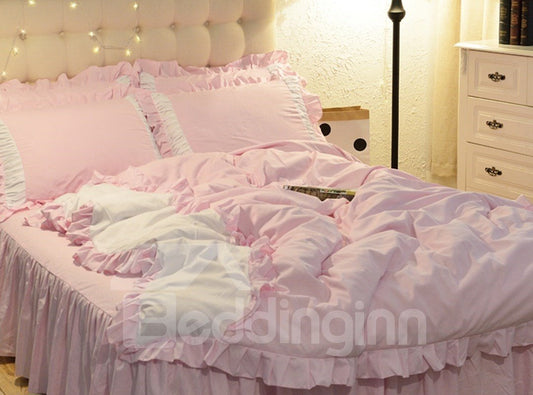 Pink And White Princess Style 4-Piece Bedding Set/Duvet Cover Set Girl Cotton Bedding