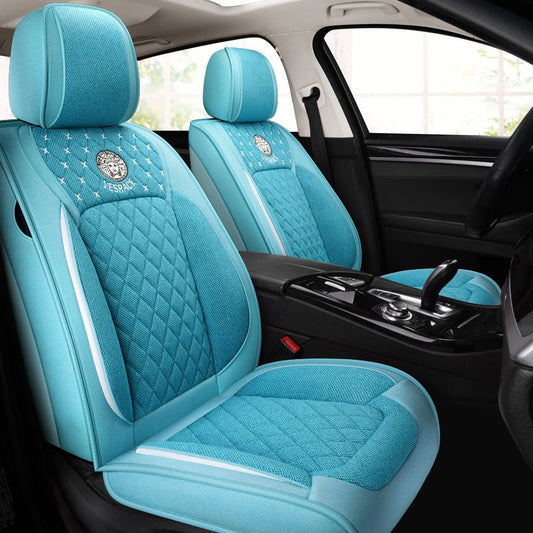 Funda de tela para asiento de coche, tela de lino sintético, impermeable, lavable, transpirable, cojín para asiento delantero y trasero, juego completo, ajuste universal para camioneta Sedan SUV 