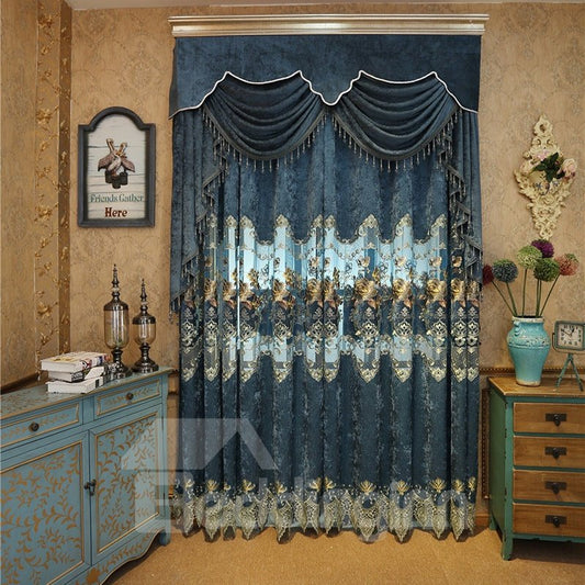 Elegant Embroidered Floral Hollowed-out Designing 2 Panels Custom Curtains