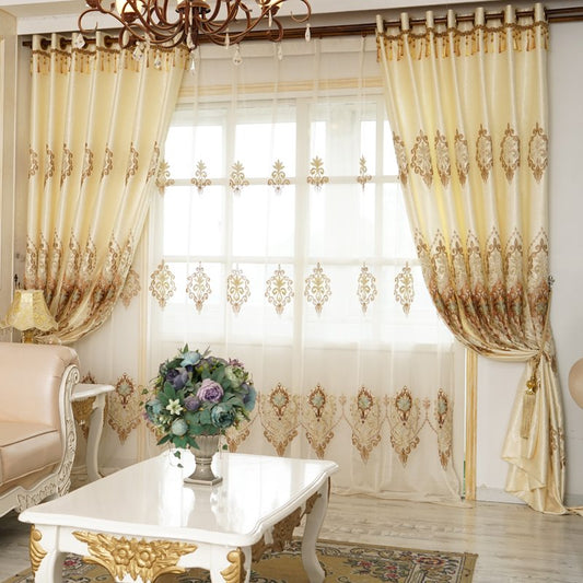 Cortinas transparentes personalizadas de alta calidad, color beige, elegantes, de estilo europeo