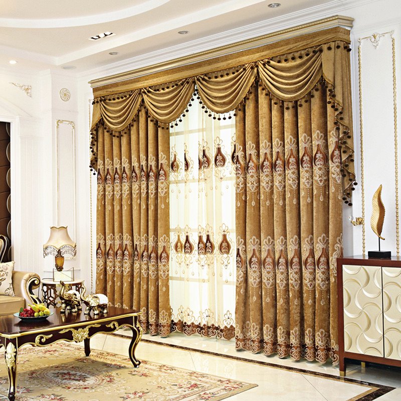 European Style Elegant Heat Insulation 3 Colors Custom Blackout Decorative Curtain Panels