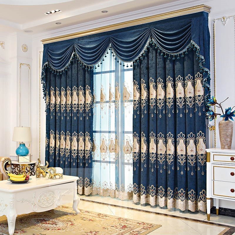 European Style Elegant Heat Insulation 3 Colors Custom Blackout Decorative Curtain Panels