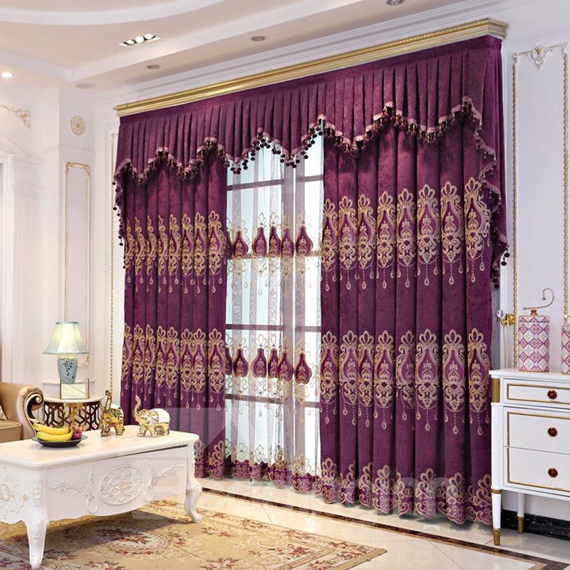 European Style Elegant Heat Insulation 3 Colors Custom Blackout Decorative Curtain Panels