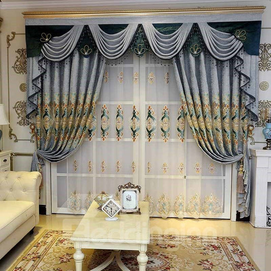 European Style Embroidered Floral Decorative Custom Sheer Curtains