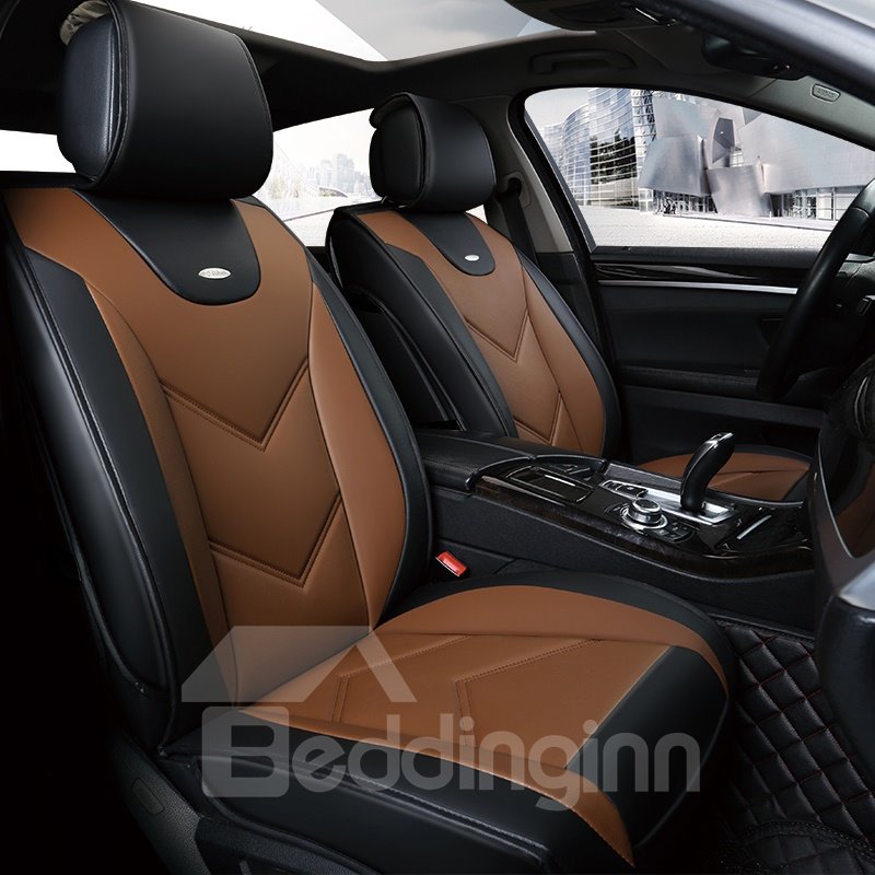 Sportlicher Farbblock-Echtleder, verschleißfest und schmutzabweisend, leicht zu reinigen, personalisierte, universell passende Sitzbezüge, kompatibel mit Airbags für Limousinen-SUV-LKWs
