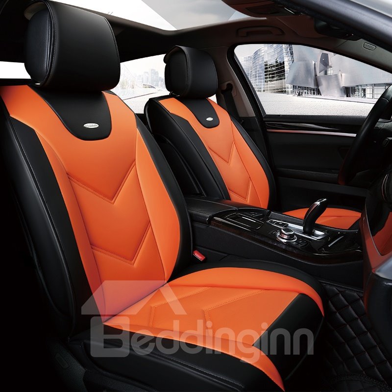 Sportlicher Farbblock-Echtleder, verschleißfest und schmutzabweisend, leicht zu reinigen, personalisierte, universell passende Sitzbezüge, kompatibel mit Airbags für Limousinen-SUV-LKWs