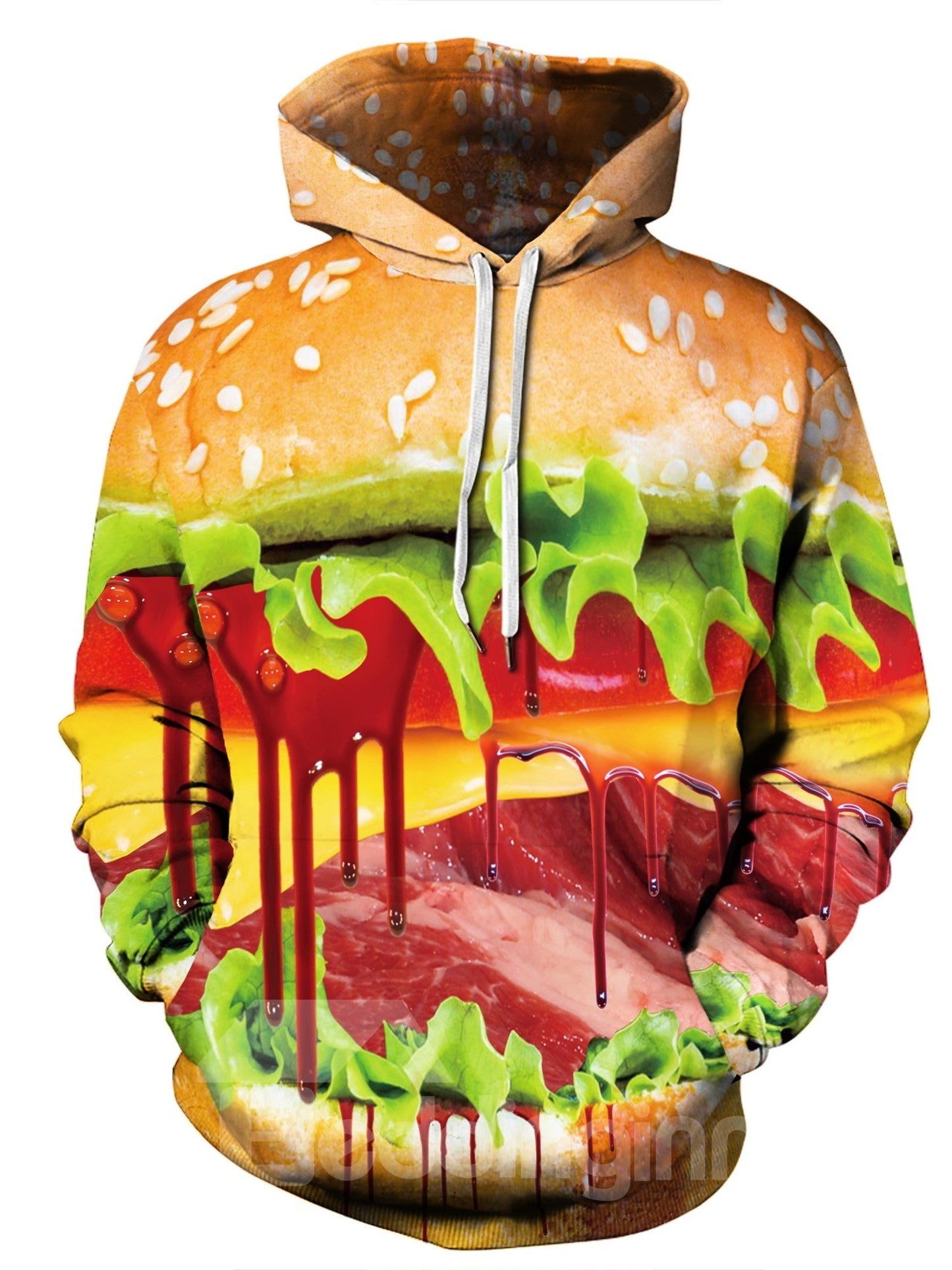 Sudaderas con capucha informales pintadas en 3D con patrón de hamburguesa deliciosa de manga larga 