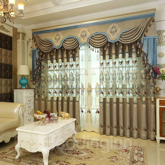 Paneles de cortina decorativos opaco bordados ahuecados de estilo europeo para sala de estar 