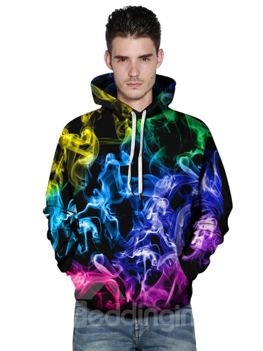 Sudaderas con capucha para hombre, jersey pintado en 3D, color humo, manga larga 